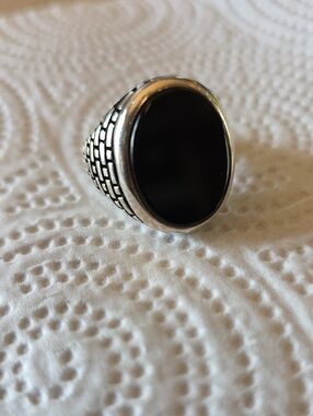 Large Oval Brick Road Ring - 925 Silver-Onyx Stone Size 11